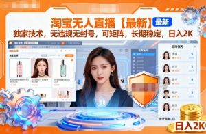 淘宝无人直播【最新】,独家技术,无违规无封号,可矩阵,长期稳定,日入2K【揭秘】-优品网赚资源库