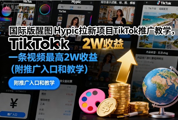 国际版醒图Hypic拉新项目TikTok推广教学,一条视频最高2W收益(附推广入口和教学)-优品网赚资源库
