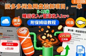 拼多多闲鱼网盘拉新项目，一单5-15米，睡后收入+管道收入1w+（附保姆级教程）-优品网赚资源库