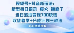 视频号加抖音新玩法：爆火新型每日语录，收徒教学加分成计划，三种变现玩法，当日变现7张-优品网赚资源库