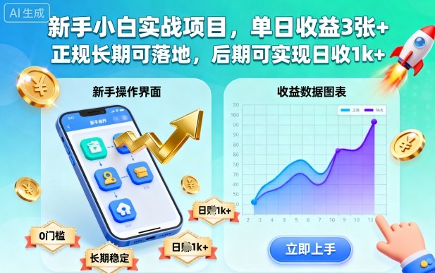 新手小白实战项目，单日收益3张+，正规长期可落地，后期可实现日收1k+【揭秘】-优品网赚资源库