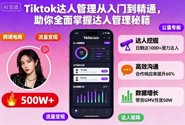 Tiktok达人管理从入门到精通，助你全面掌握达人管理秘籍-优品网赚资源库
