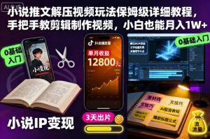 小说推文解压视频玩法保姆级详细教程,手把手教剪辑制作视频,小白也能月入1W+-优品网赚资源库