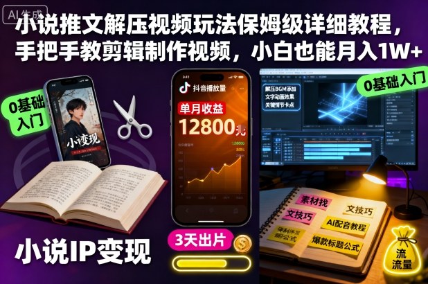 小说推文解压视频玩法保姆级详细教程,手把手教剪辑制作视频,小白也能月入1W+-优品网赚资源库