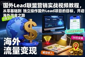 国外Lead联盟营销实战视频教程,从零基础到独立操作国外Lead项目的目标,开启海外淘金之路-优品网赚资源库