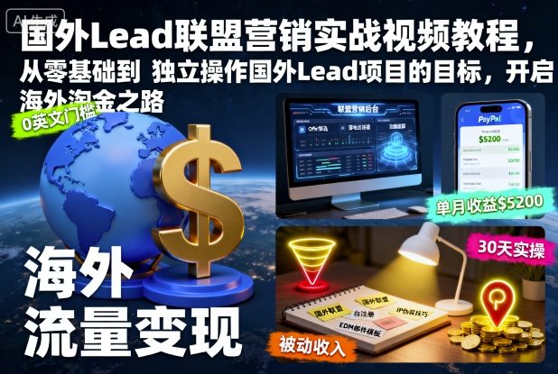 国外Lead联盟营销实战视频教程,从零基础到独立操作国外Lead项目的目标,开启海外淘金之路-优品网赚资源库