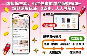虚拟第三期：小红书虚拟单品服务玩法+细分铺货玩法，0成本，人人可操作-优品网赚资源库