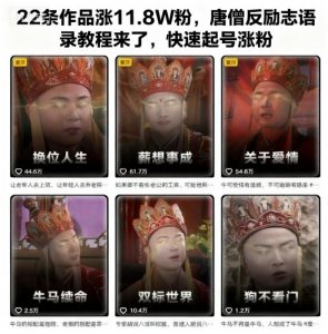 22条作品涨11.8W粉,唐僧反励志语录教程来了,快速起号涨粉-优品网赚资源库