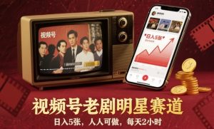 视频号老剧明星赛道，日入5张，人人可做，每天2小时-优品网赚资源库
