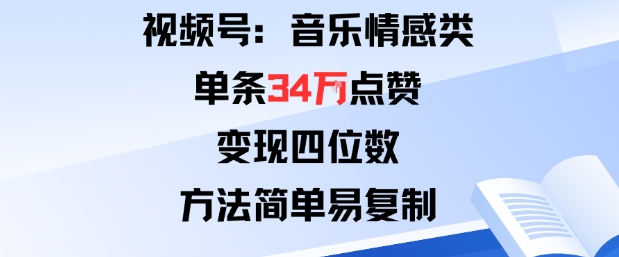 视频号分成计划新玩法：音乐情感类单条34W点赞，变现四位数，方法简单易复制-优品网赚资源库