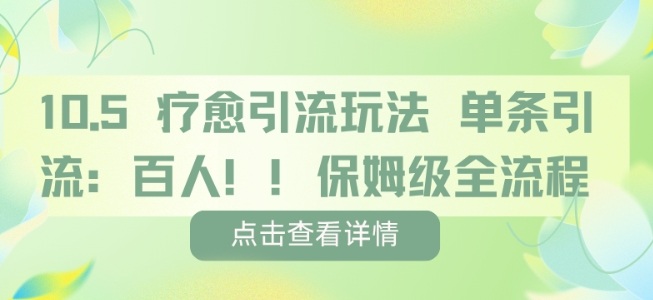 疗愈引流玩法，单条引流百人，保姆级全流程-优品网赚资源库