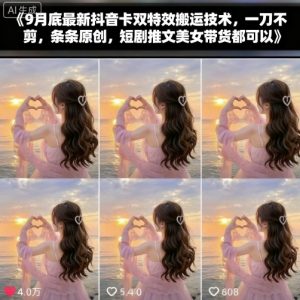 9月底最新抖音卡双特效搬运技术，一刀不剪，条条原创，短剧推文美女带货都可以-优品网赚资源库