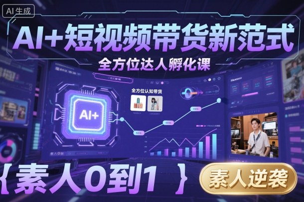 AI+短视频带货新范式全方位达人孵化课,素人也可以从0到1,全方位认知短视频带货-优品网赚资源库