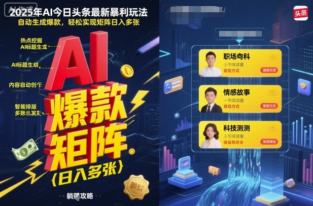 2025年AI今日头条最新暴利玩法，自动生成爆款，轻松实现矩阵日入多张-优品网赚资源库