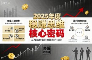 2025年度稳賺思维老板创业营,拆解2025年新商业环境下,企业实现持续盈利的核心密码-优品网赚资源库