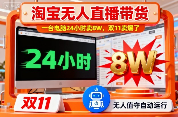 淘宝无人直播带货,一台电脑214小时卖8W,双11卖爆了【揭秘】-优品网赚资源库