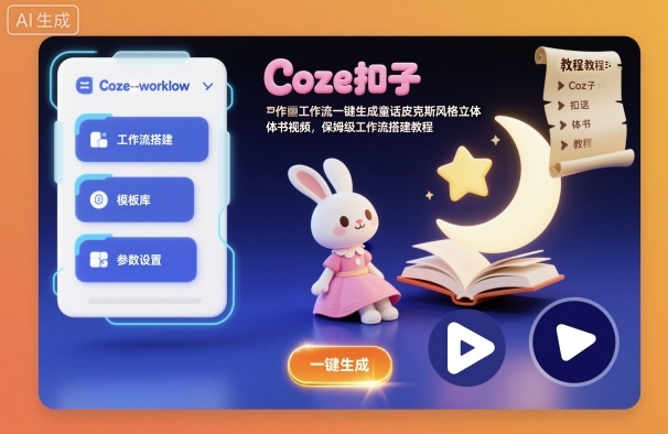 Coze扣子工作流一键生成童话皮克斯风格立体书视频，保姆级工作流搭建教程-优品网赚资源库