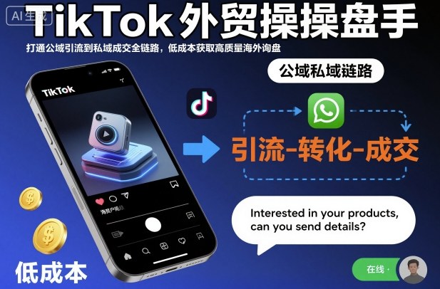 TikTok外贸操盘手,打通公域引流到私域成交全链路,低成本获取高质量海外询盘-优品网赚资源库