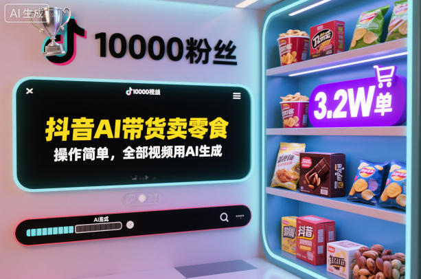 抖音AI带货卖零食，操作简单，全部视频用AI生成，一万粉丝，卖了3.2W单-优品网赚资源库