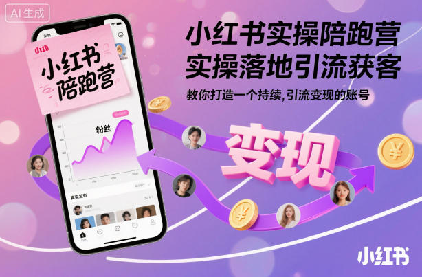 小红书实操陪跑营,实操落地引流获客,教你打造一个持续引流变现的账号-优品网赚资源库