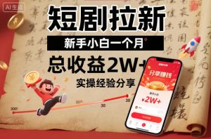短剧拉新新手小白一个月总收益2W+实操经验分享-优品网赚资源库