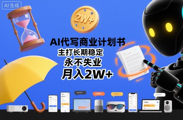 AI代写商业计划书，主打长期稳定，永不失业，月入2W+-优品网赚资源库