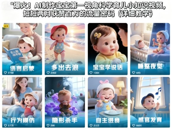 爆火!AI制作宝宝第一视角科学育儿小知识视频,短短两月获赞百万的流量密码(详细教学)-优品网赚资源库