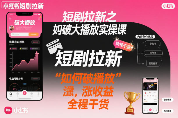短剧拉新之小红书如何破大播放实操课，如何破播放，涨收益，全程干货-优品网赚资源库