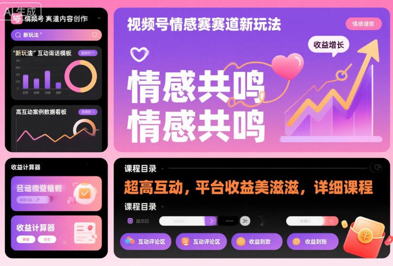 视频号情感赛道新玩法，超高互动，平台收益美滋滋，详细课程-优品网赚资源库