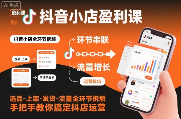 抖音小店盈利课-选品-上架-发货-流量全环节拆解，手把手教你搞定抖店运营-优品网赚资源库