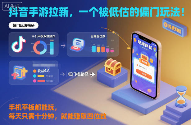 抖音手游拉新,一个被低估的偏门玩法!手机平板都能玩,每天只需十分钟,就能賺取四位数【揭秘】-优品网赚资源库
