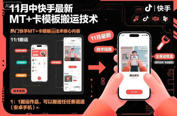 11月中快手最新MT+卡模板搬运技术，1：1搬运作品，可以搬运任何赛道（安卓手机）-优品网赚资源库