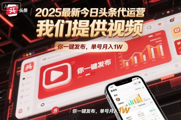 2025最新今日头条代运营，我们提供视频，你一键发布，单号月入1W【揭秘】-优品网赚资源库