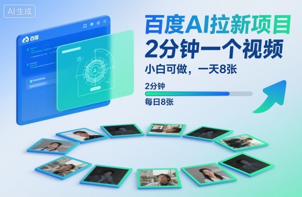 百度AI拉新项目，2分钟一个视频，小白可做，一天8张【附案例+保姆级教程】-优品网赚资源库