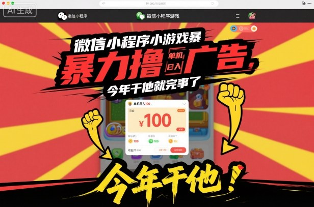 微信小程序小游戏暴力撸广告，单机日入100，今年干他就完事了-优品网赚资源库