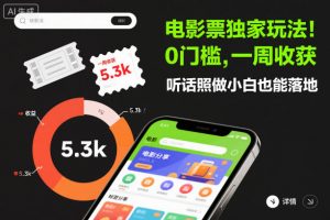 电影票独家玩法！0门槛，一周收获5.3k，听话照做小白也能落地【揭秘】-优品网赚资源库