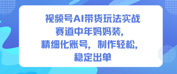 视频号AI带货玩法实战，赛道中年妈妈装，精细化账号，制作轻松，稳定出单-优品网赚资源库