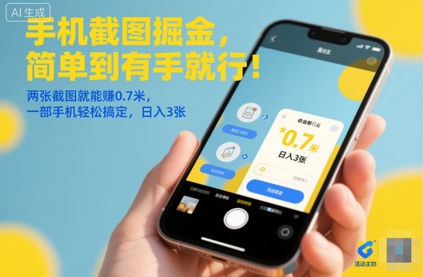 手机截图掘金,简单到有手就行!两张截图就能賺0.7米,一部手机轻松搞定,日入3张【揭秘】-优品网赚资源库