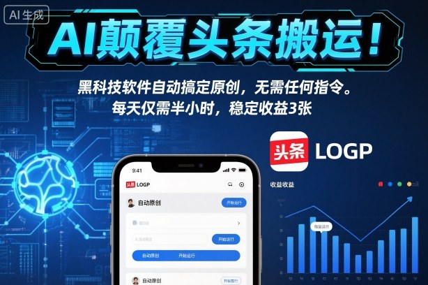 AI颠覆头条搬运!黑科技软件自动搞定原创,无需任何指令。每天仅需半小时,稳定收益3张【揭秘】-优品网赚资源库