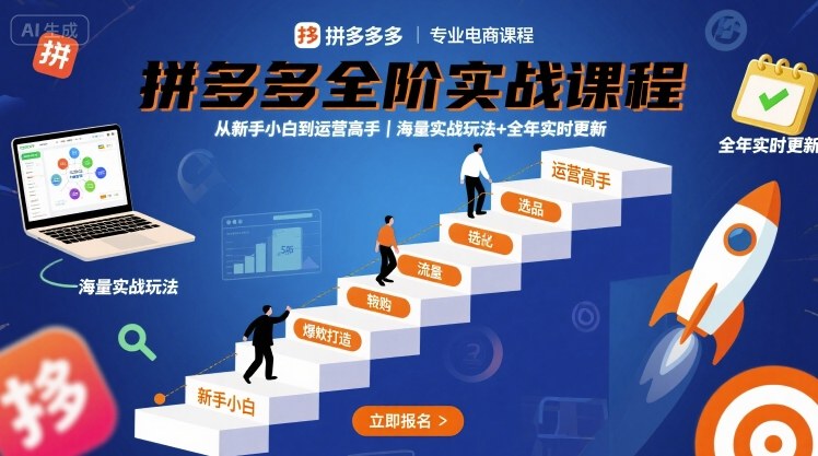 拼多多全阶实战课程,从新手小白到运营高手,海量实战玩法+全年实时更新【2025年10月更新】-优品网赚资源库