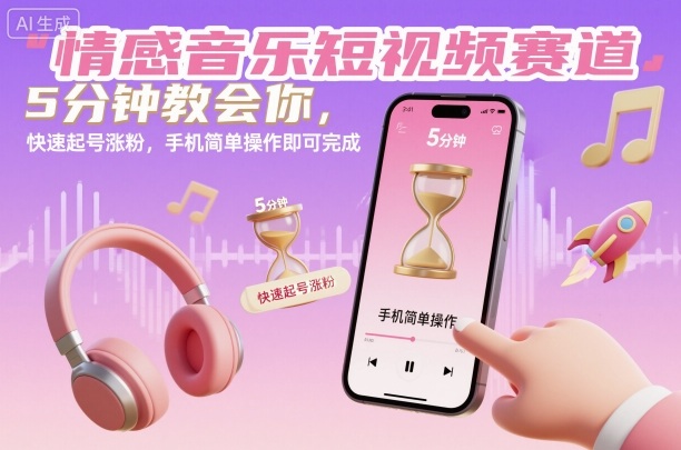 情感音乐短视频赛道，5分钟教会你，快速起号涨粉，手机简单操作即可完成-优品网赚资源库