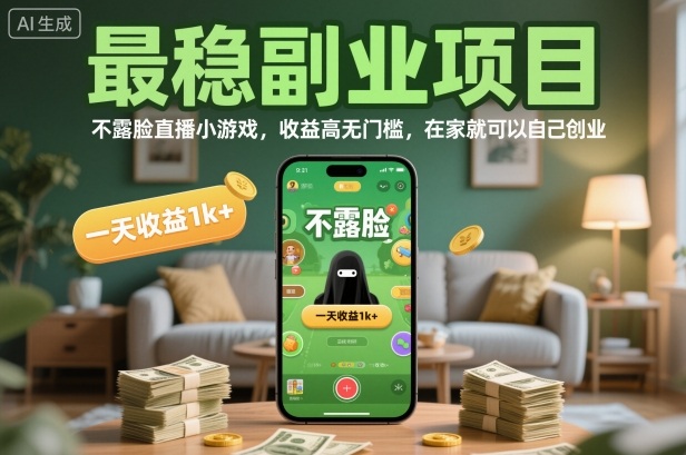 最稳副业项目,不露脸直播小游戏,收益高无门槛,一天收益1k+,在家就可以自己创业【揭秘】-优品网赚资源库