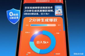 京东短视频带货独家技术，2分钟生成一条优质爆款视频，0粉丝0保证金，日入1k+【揭秘】-优品网赚资源库