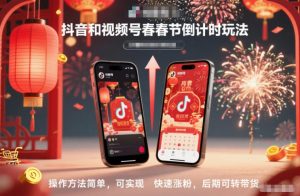 抖音和视频号，春节倒计时玩法，操作方法简单，可实现快速涨粉，后期可转带货-优品网赚资源库