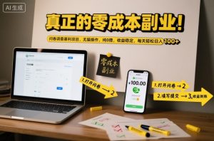 真正的零成本副业！问卷调查暴利项目，无脑操作，纯0撸，收益稳定，每天轻松日入100+【揭秘】-优品网赚资源库