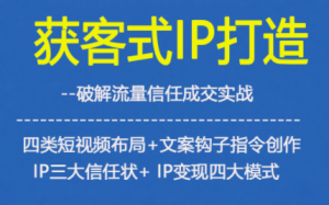 获客型IP打造，破解流量信任成，四类短视频布局+文案钩子指令创作IP三大信任状+IP变现四大模式-优品网赚资源库