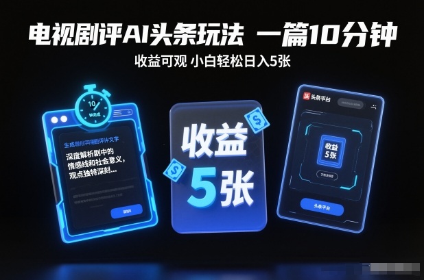 电视剧评AI头条玩法，一篇10分钟，收益可观，小白轻松日入5张+【独家】-优品网赚资源库