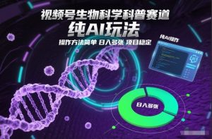 视频号生物科学科普赛道,纯AI玩法,操作方法简单,日入多张,项目稳定-优品网赚资源库