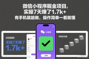 微信小程序掘金项目,实操7天賺了1.7k+,有手机就能做,操作简单一看就懂【揭秘】-优品网赚资源库