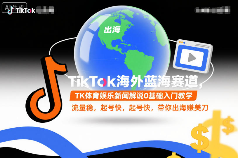 TikTok海外蓝海赛道，TK体育娱乐新闻解说0基础入门教学，流量稳，起号快，带你出海賺美刀-优品网赚资源库